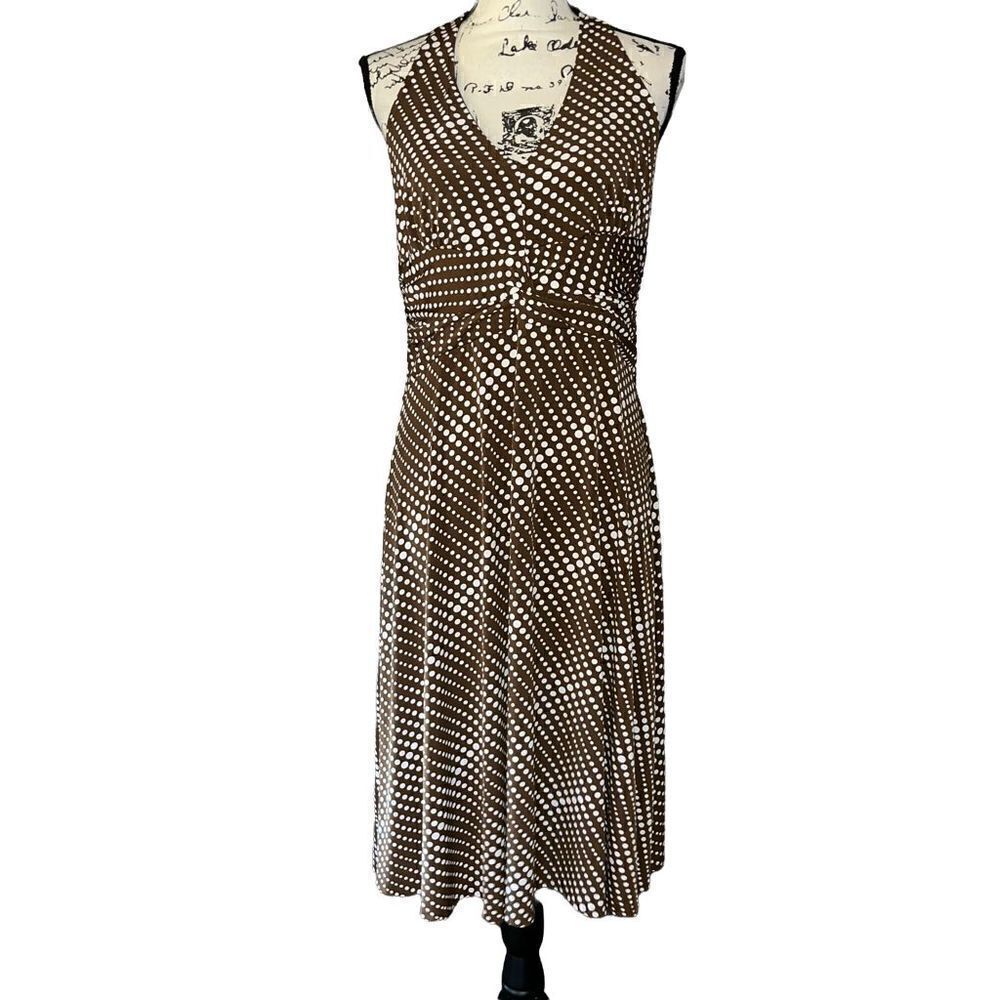 ‎Sushi Flower brown white polka halter dress large